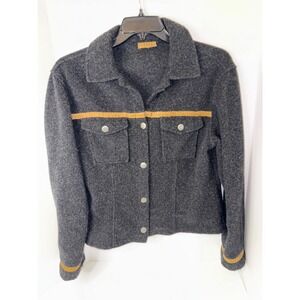 Tsunami Wool Jacket Gray Button‎ Up Pockets Trim Detail Large